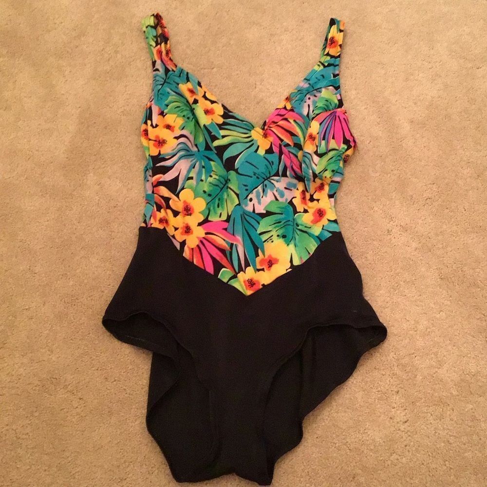 Vintage CATALINA Tropical Floral Swimsuit Bathing Suit 1970-80s